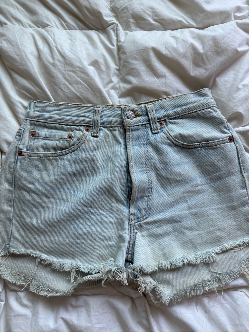 Levi's Light Blue Frayed Hem Denim Shorts